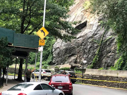 Falling Rocks Smash Cars Near Uptown Subway Station in Fort Tryon Park