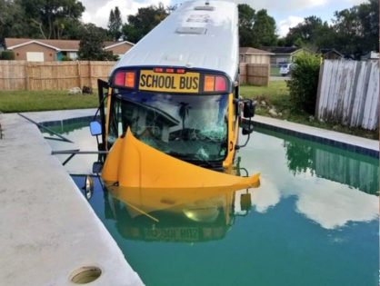 Orlando school bus carrying nine children crashed into a swimming pool