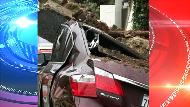 SoCal rain causes wall to fall on parked cars, causing gas leaks